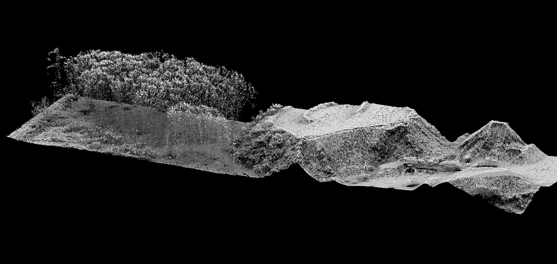 Nuage de points LiDAR Scandrone représentant un relief et sa végétation