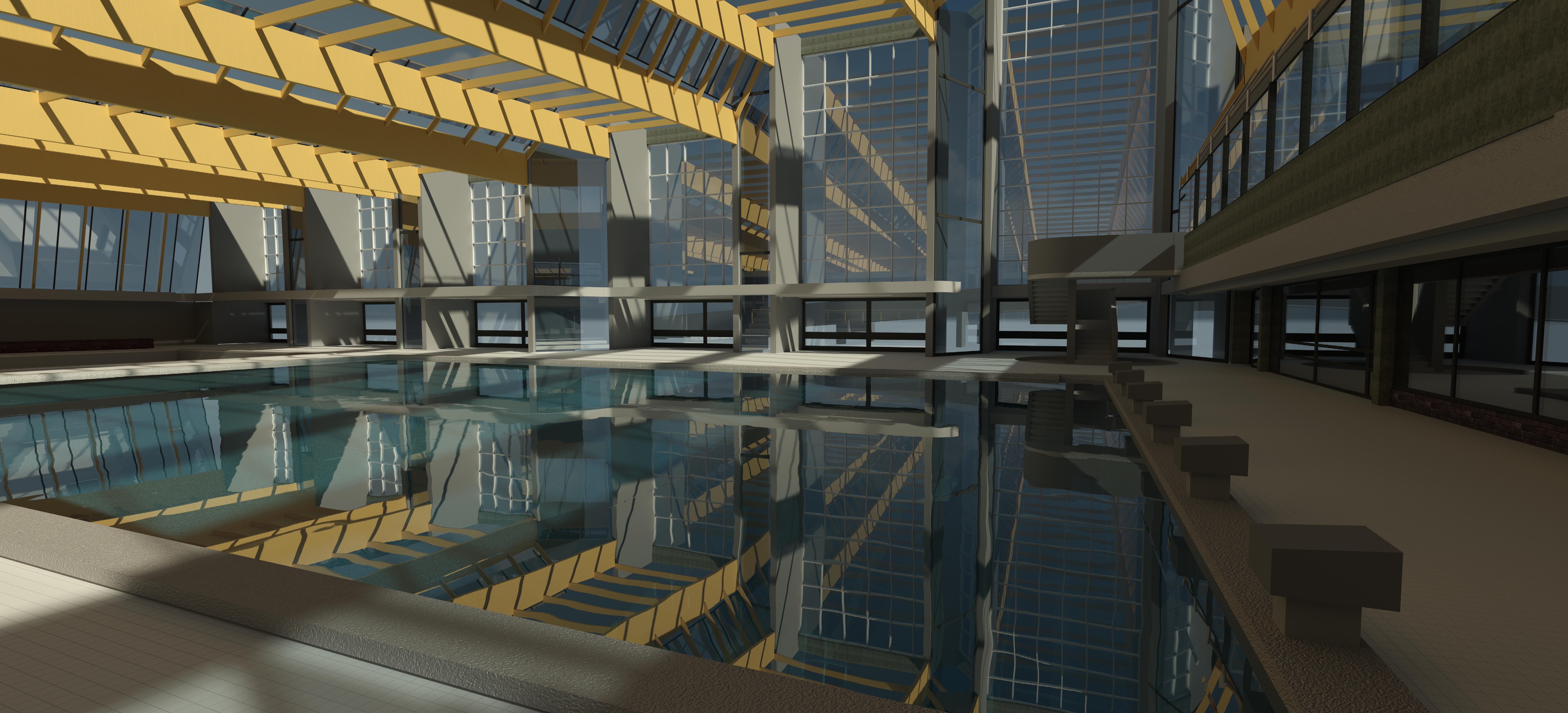 Vue travaillée de la maquette numérique de la piscine Tauziet issue du relevé 3D